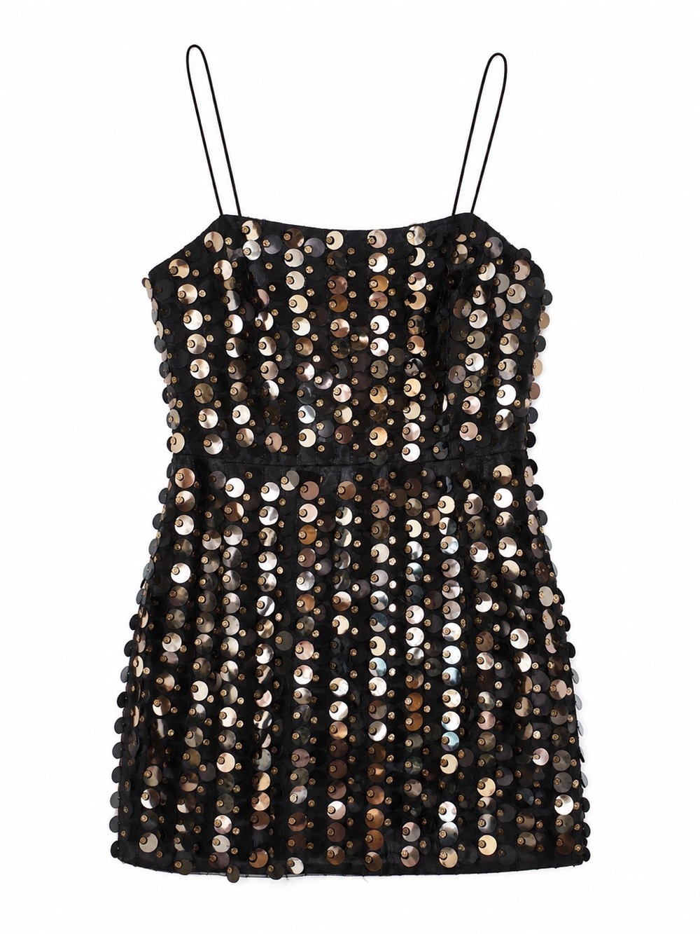 THEME Davie Disco Sequin Mini Dress Black Gold Size 1